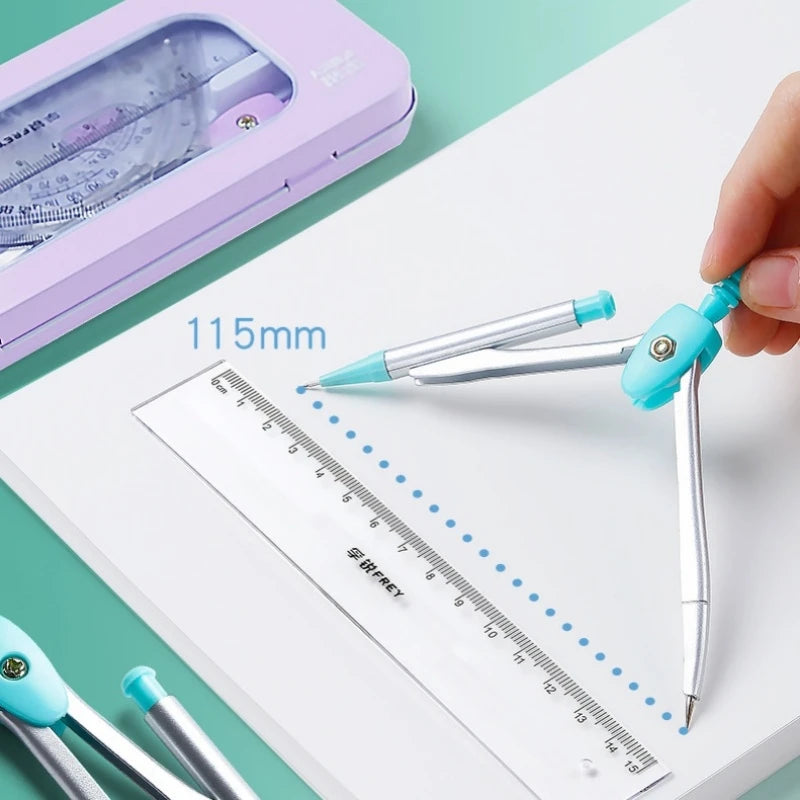 7Pcs/Set Student Compass Set School Mathematical Rulers Multi-Function Learning Professional Drawing Tool Girls Gifts Stationery