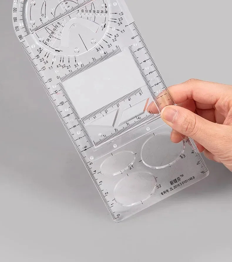 Multifunctional Geometric Function Ruler Set Mathematics Drawing Template Measuring Tool for Art Student School Office Supplies