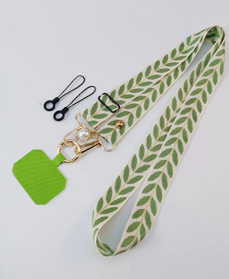 Adjustable Crossbody Long Mobile Phone Lanyard Wide Cloth Neckband Strap Rope Women's Pearl Hanging Ornaments Anti-Lost Lanyard