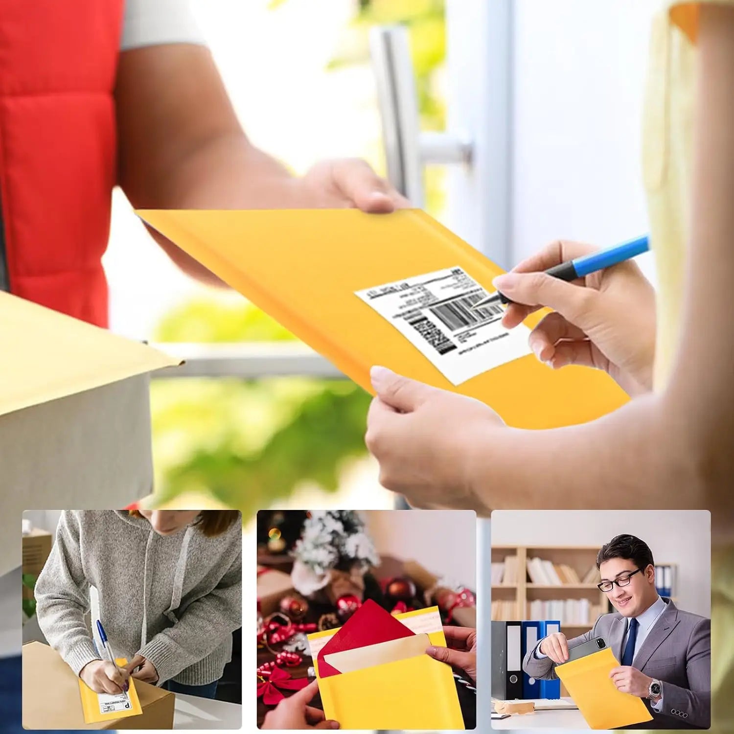 Kraft Bubble Mailers Yellow Padded Packaging Bags Mailing Packages Self-Seal Mail Shipping Bags Envelope Pouch Storage Organizer