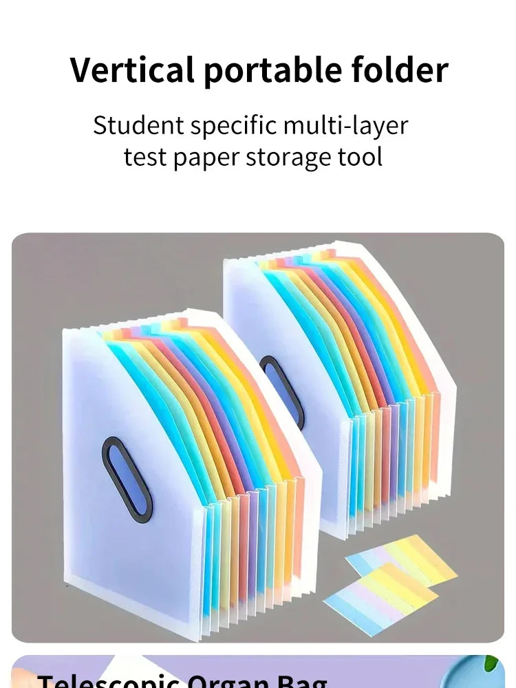13 Grid Vertical Portable Expandable Accordion Bag Multi-Layer Paper Storage Bag Student Special Office Folder for File Stora