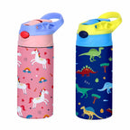 350ml Cartoon Pattern Vacuum Cup Kids Insulated Water Bottle Cute Animal Straw Thermos Mug Handheld Kettle for Outdoor School