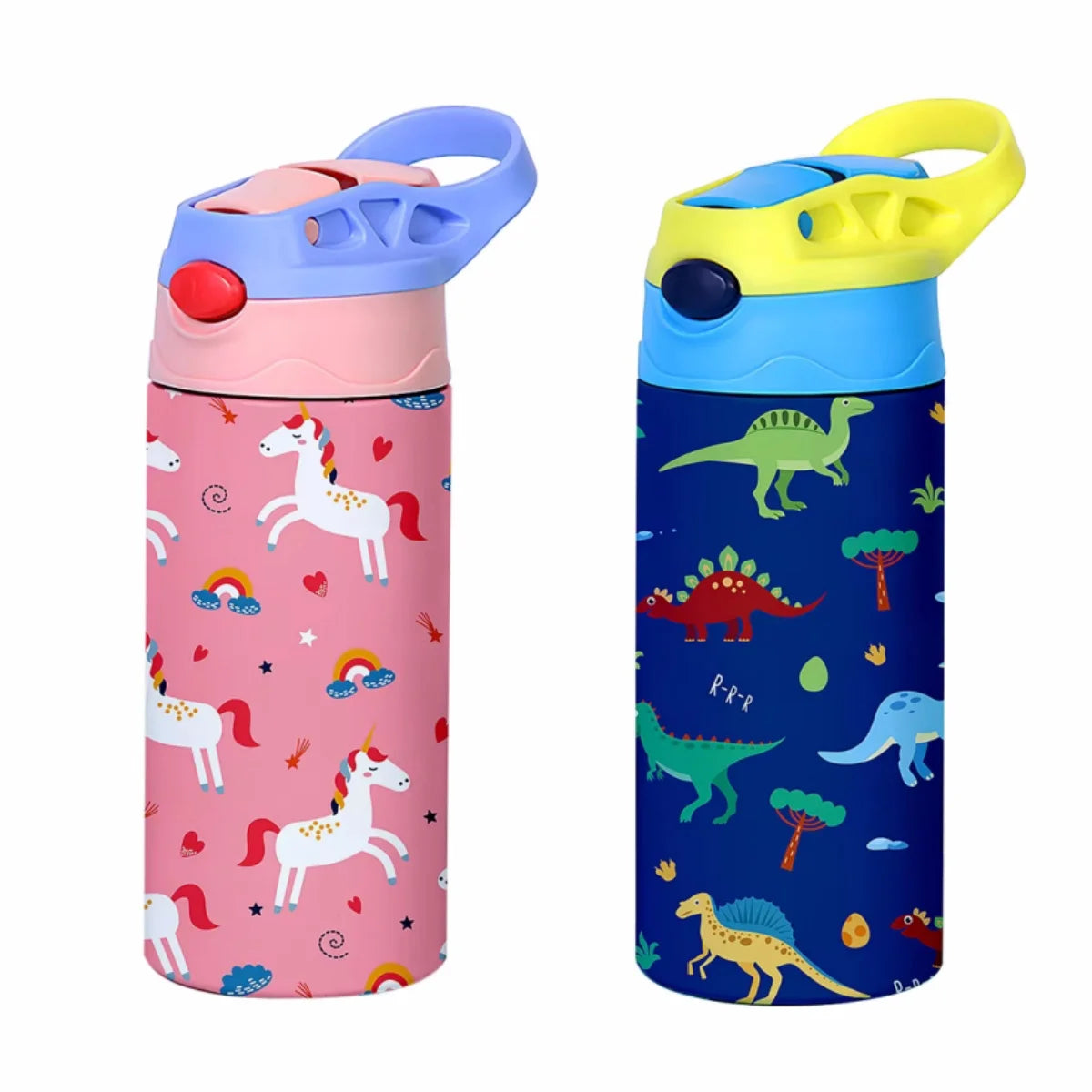 350ml Cartoon Pattern Vacuum Cup Kids Insulated Water Bottle Cute Animal Straw Thermos Mug Handheld Kettle for Outdoor School