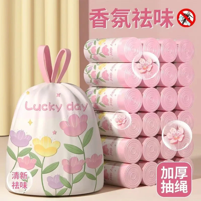 50-Count Scented Drawstring Trash Bags, 45 × 45 cm Cute Printed Small Bin Liners for Bathroom, Kitchen & Living Room