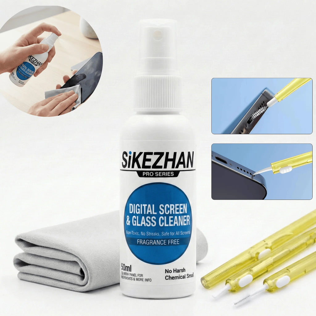 Ultimate Electronics Cleaning Kit: 50ml Screen Cleaner Spray Microfiber Cloth & Port Brushes for Phones, AirPods, Charging Ports
