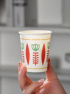 25/50/100pcs 9oz Bohemian Folk Floral Print Disposable Paper Cups, Retro Geometric Flower Design, Hot/Cold Beverage Safe, For Pa