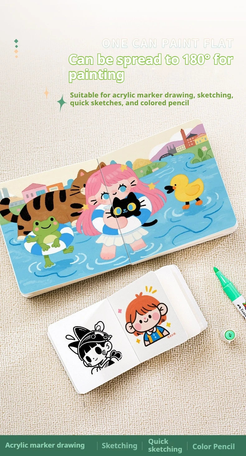 Borrence 58Sheets Drawing Notebook Sketchbook Handheld 230g Portable Watercolor Paper Coloring Book Oil Paint Gouache Notepad