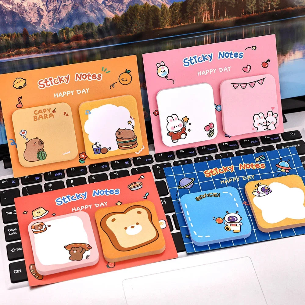 1Pcs Kawaii Cartoon Animal Sticky Notes Sticker 60Sheets Cute Rabbit Bear Capybara Astronaut Memo Pad School Office Stationery