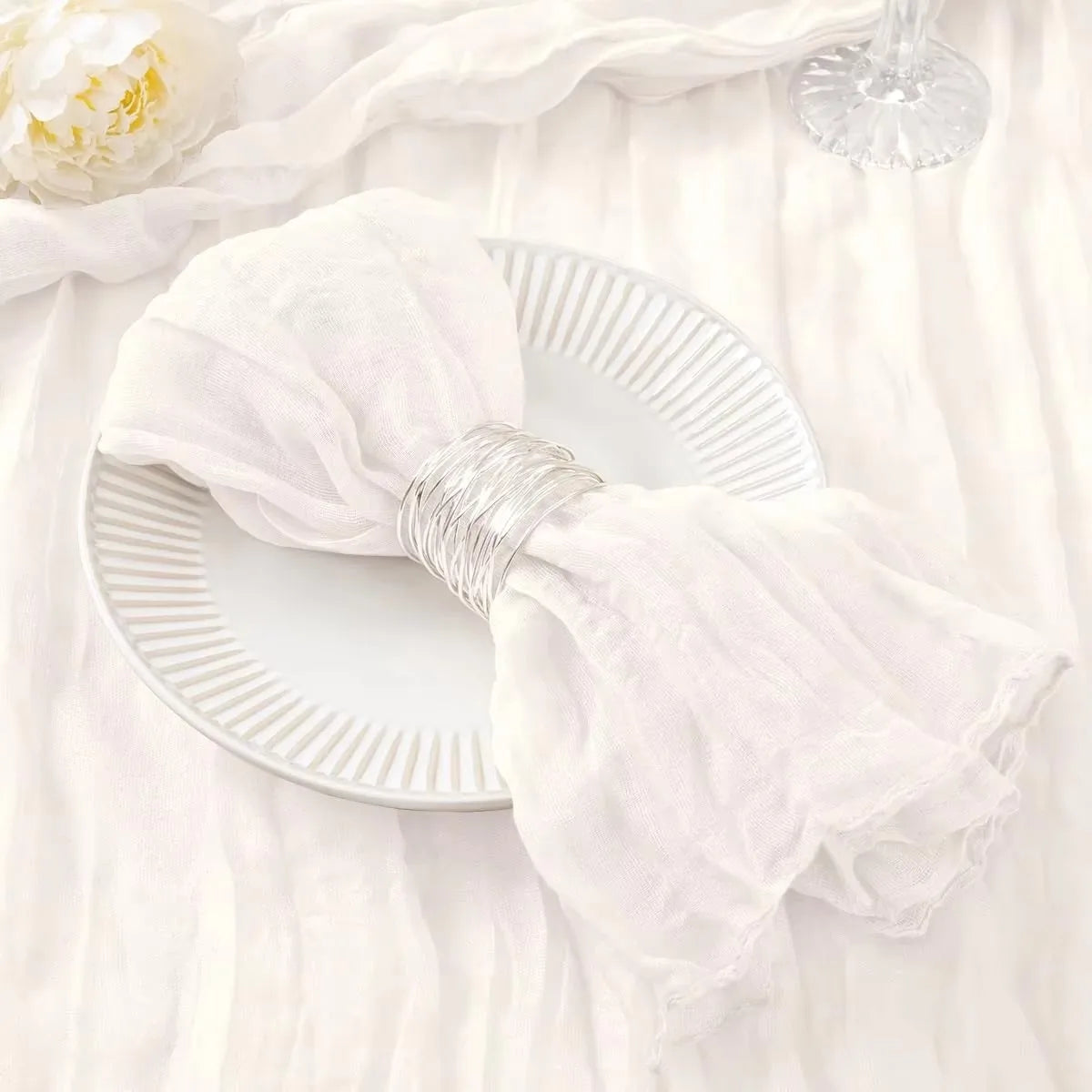 12 PCS Gauze Table Napkins 20x20 Inch Soft Cheesecloth Wrinkled Dinner Napkins for Weddings Party Reception Anniversary