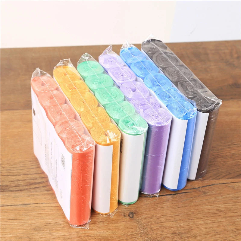 5 Rolls Flat Top Plastic Garbage Bags Pre-cut Disposable Color Trash Bags Household Waste Bin Liners For Kitchen Bathroom Office