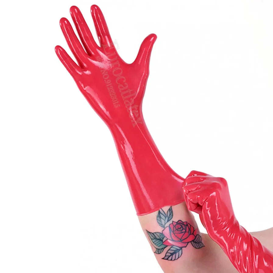 Latex Hooded Mask rubber Bondagi Restraints latex Gloves seamless latex men  Catsuit Fetish latex gloves rubber male