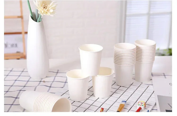 50/100PCS 210/250ml Pure White Paper Cups Disposable Coffee Tea Milk Cup Party Drinking Accessories Camping Party Supplies