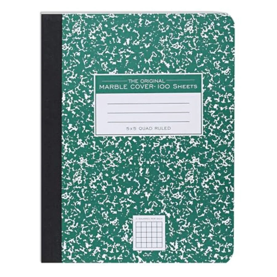 Hard Cover Composition Notebook, Green Marble Comp Book, 9.75″ x 7.5″, 5x5 Grid Graph Ruled, 100 Sheets 200 Pages
