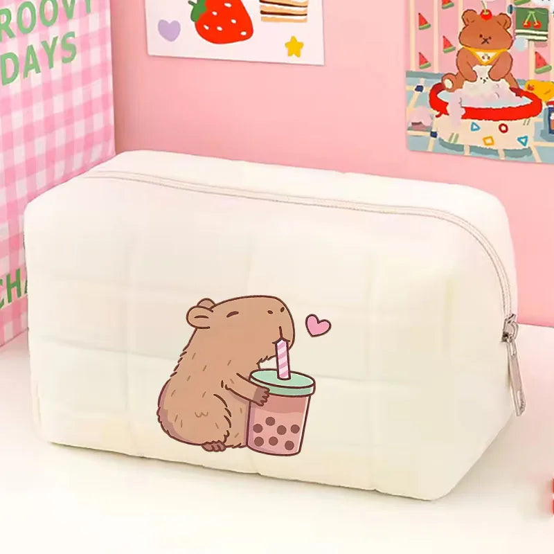 Cute Capybara 1pc pink blue Pillow Design Cosmetic Bag Pencil Case Pen Pouch Large-capacity Student Storage Pencil Case gift