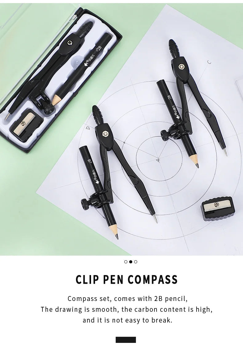 JIANWU Black Metal Compass Geometry Set Zinc Alloy Multifunction-clip Pen Compass Writing Drawing Tools School Office Stationery