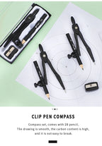 JIANWU Black Metal Compass Geometry Set Zinc Alloy Multifunction-clip Pen Compass Writing Drawing Tools School Office Stationery