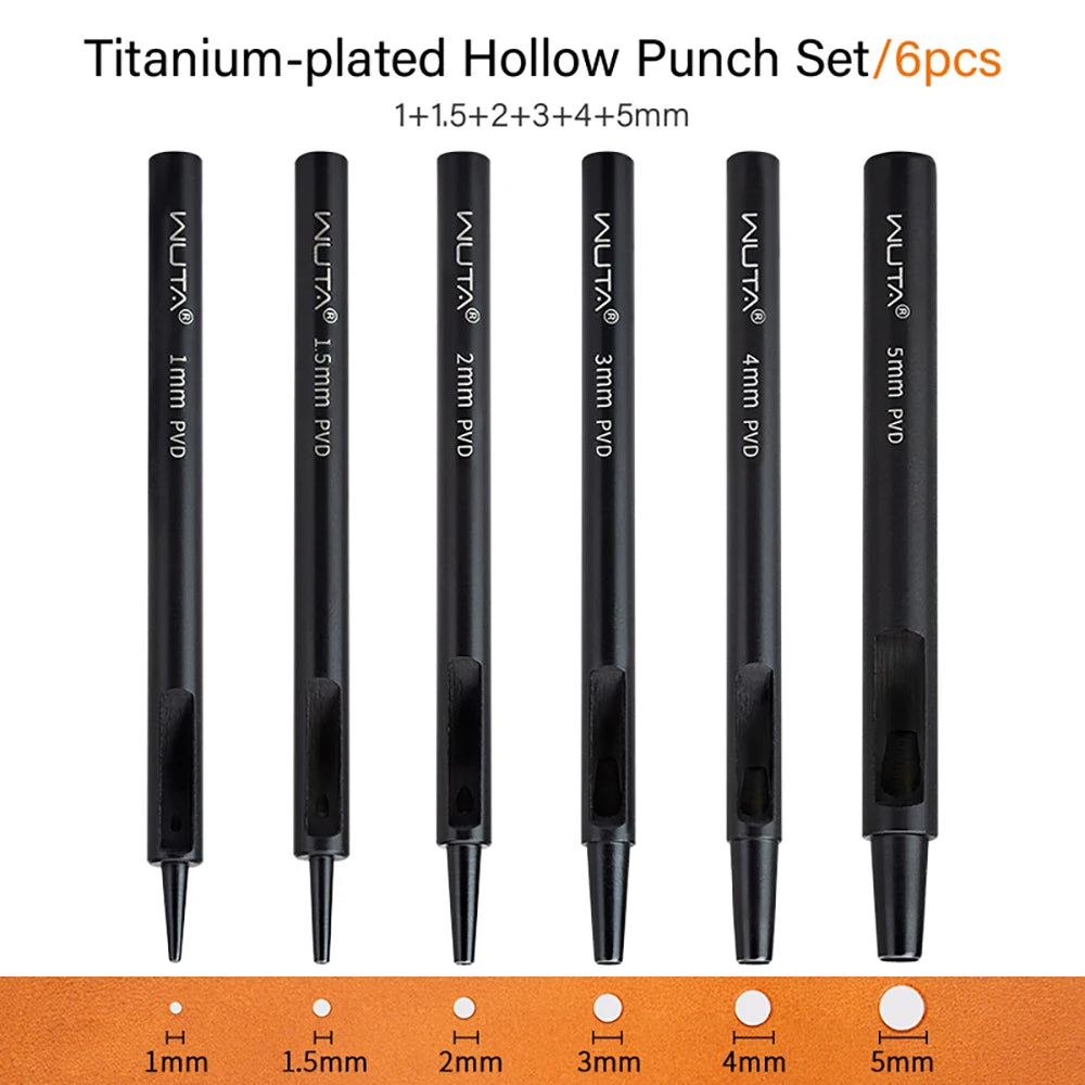 WUTA 1-10pcs Plating Titanium Leather Hole Punching Tools Set Round Hollow Puncher DIY Leather Craft for Watch Band,Belt,Fabric