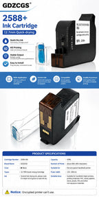 2588+ 2588 2588+M 42ML Ink Cartridge Quick-drying 12.7mm Print Height Universal for unencrypted handheld printer Black