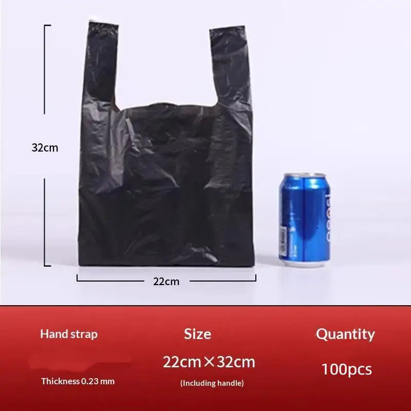 100Pcs Disposable Black Vest Plastic Trash Bag Household Thickened Kitchen Office Clean Garbage Bin With Handle Plastic Bags