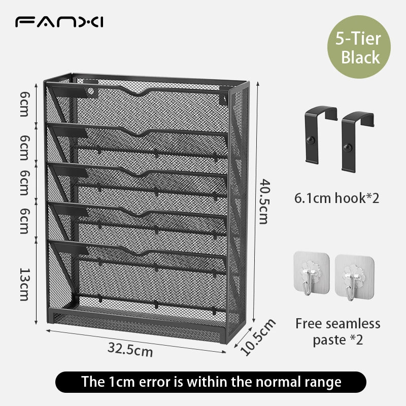 5 Pocket Mesh Hanging Wall File Organizer, Wall Mounted Mail Paper Document Folder Holder,Magazine Rack for Office Home School.