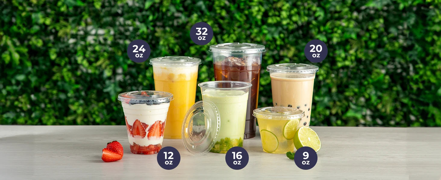 20 Clear Plastic Fruit Cups with Flat Lids PET Disposable Parfait Crystal Cups Suitable for Ice Coffee Juice and Beer Tumblers