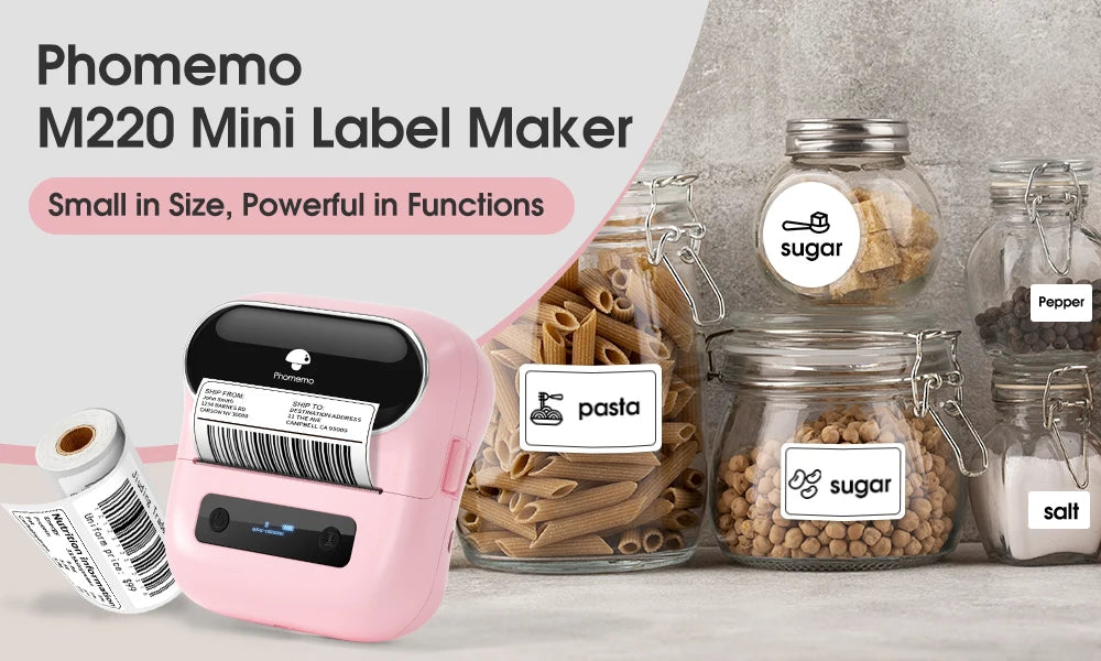 Phomemo M220 Bluetooth Thermal Label Printer 20-75mm Portable 203DPI Label Maker for Barcode Address Mailing File Labels