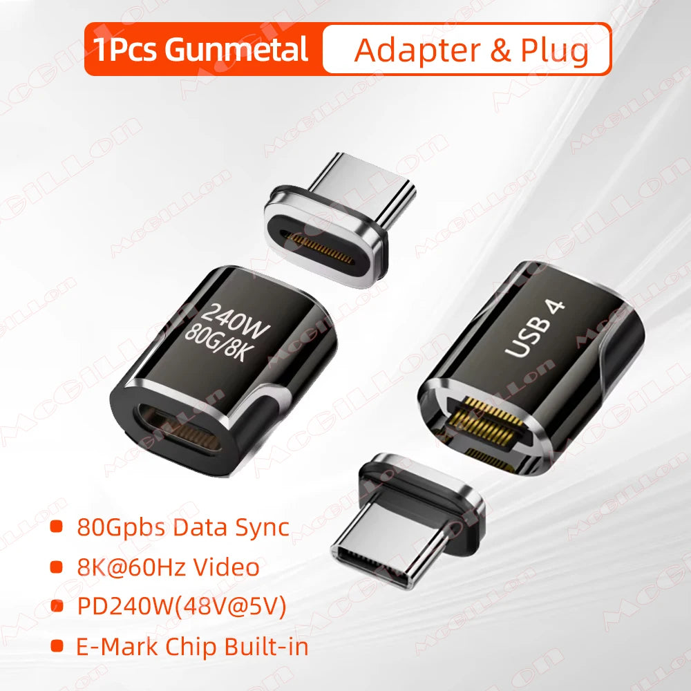 Mini USB4 80Gbps 240W Thunderbolt5/4 Magnetic Adapter USB C To Type C Fast Charge Magnet Converter Cable 8K@60Hz Type C Adapter
