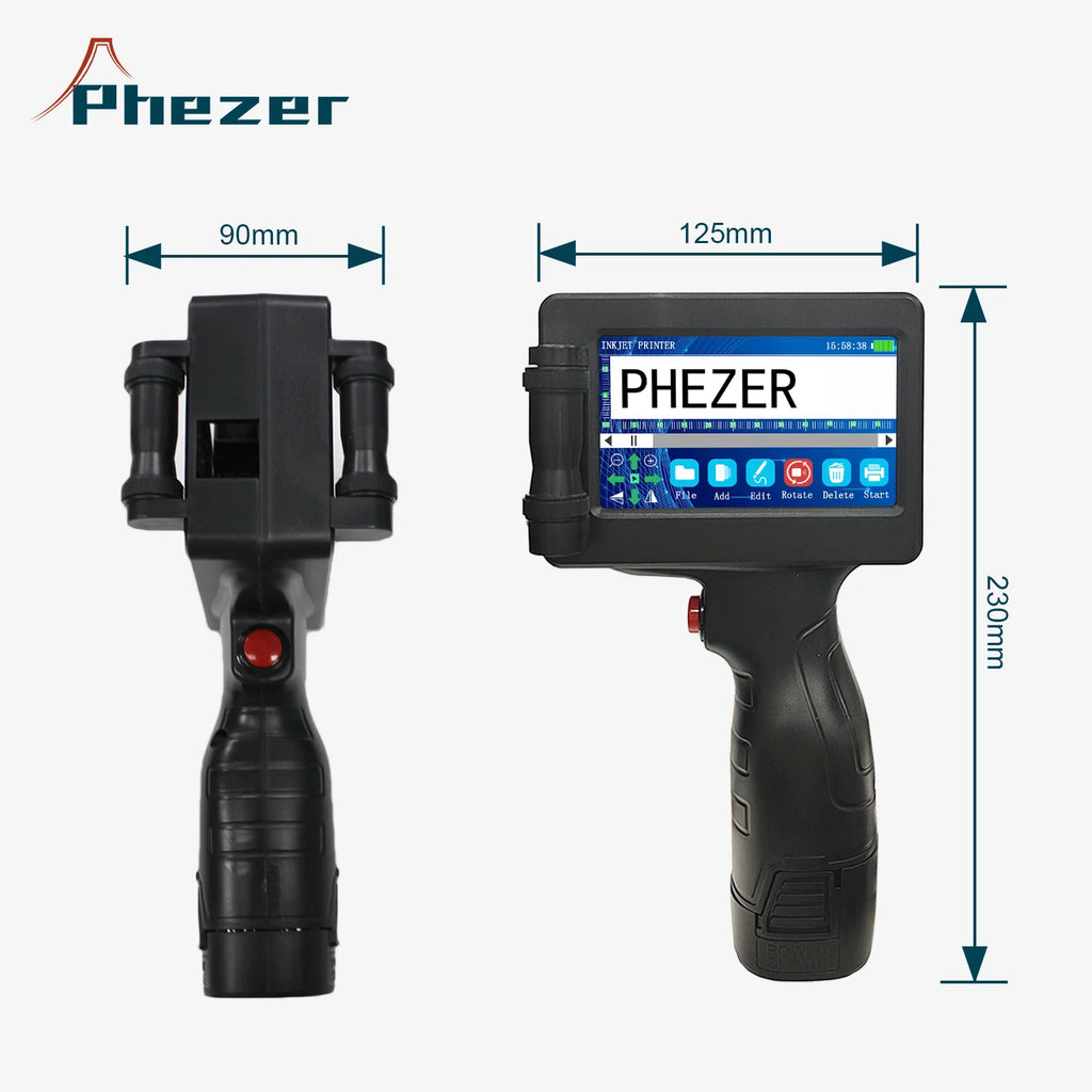 Phezer 12.7mm P17 Handheld Inkjet Printer Portable Label Printer Expiry Date Expiration Batch Code Logo QR Barcode 28 Languages