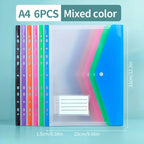 6 A4 Large Capacity Loose Leaf Folders with 11 Hole Binding Rings, Modern PP Material, Expandable Buttons and Label Pockets