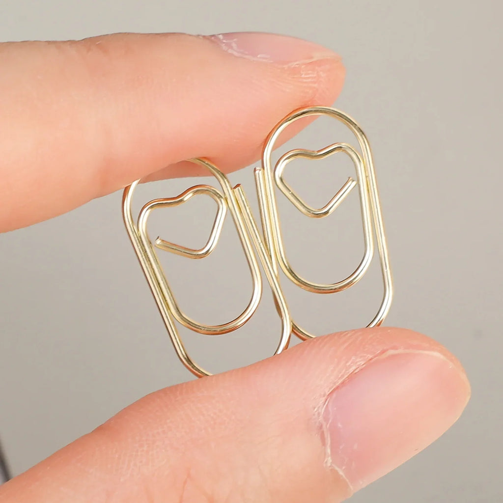 50/100Pcs 20mm Mini Metal Paper Clip Gold Heart Shape Clip Bookmark Binder Invoice PaperClips Office Supplies Student stationery