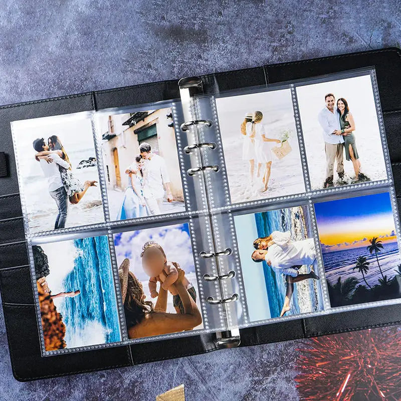 A5 Notebook Photocard Binder with 4 Pockets Sleeves, 6 Ring  PU Leather Binder Loose Leaf Personal Organizer Photo Binder Book