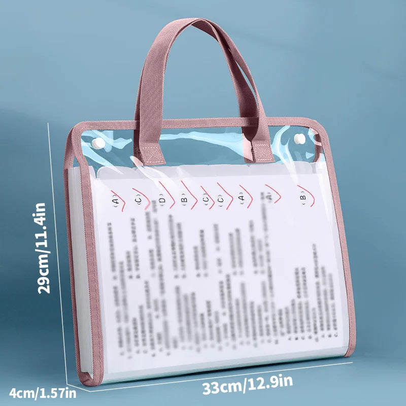 HUAJIE A4 Transparent Accordion File Bag, Waterproof Snap Folder for Students, Large Capacity Handheld Document Organizer