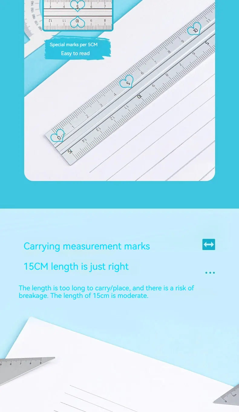 Deli 4Pcs Student Stationery Set Triangle Ruler Straight Ruler Grid Ruler Angle Measuring Tool Aluminum Alloy Material
