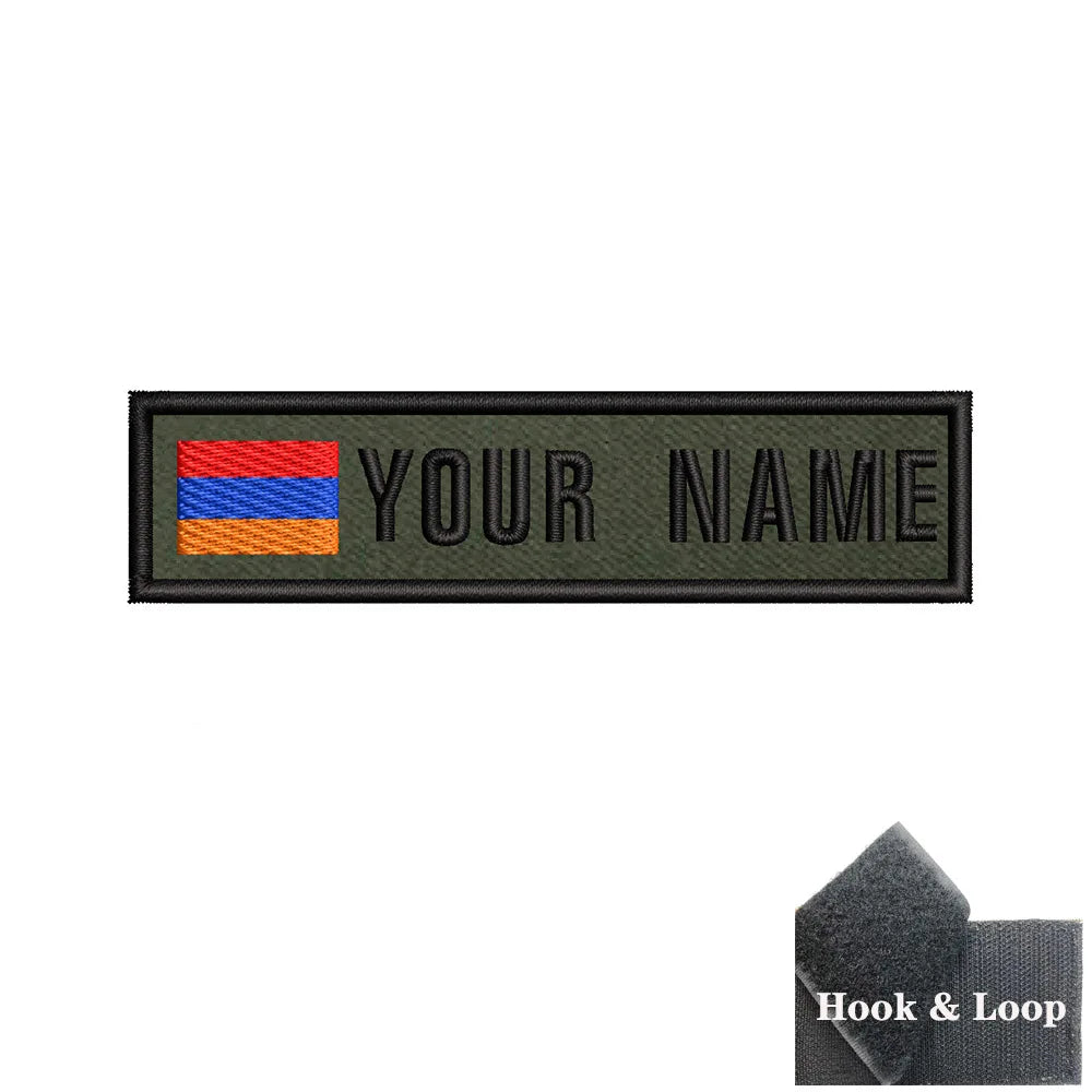 1PC 10cmX2.5cm Custom Name Flag Patch Stripes Badge Iron On Or Hook Loop Armband Germany Luxembourg Armenia Serbia green