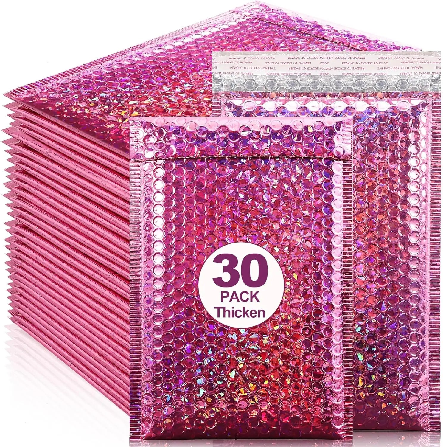 30Pcs/Pack Holographic Bubble Mailers Padded Envelopes Waterproof Shipping Bags,Self Sealing Thicken Envelopes for Mailing