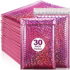 30Pcs Holographic Bubble Mailer Mailing Envelope Thicken Protection Waterproof Padded Bubble Envelopes Pack Bag for Shipping