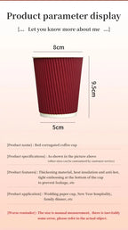 Red Corrugated Disposable Coffee Cups Heat Insulation Cups with Straw for Hot Beverage Ideal for Party Christmas New Year Supply