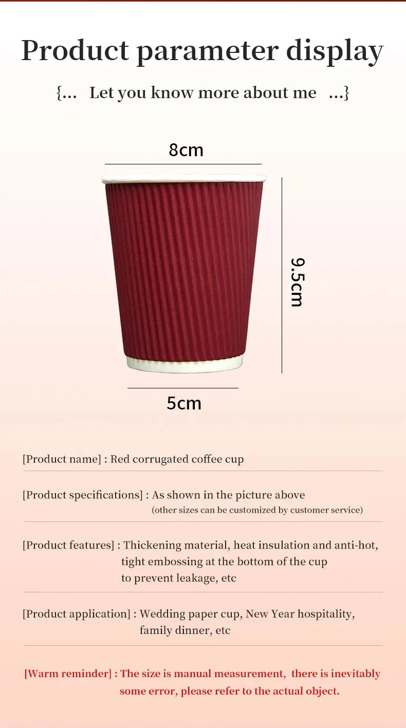 Red Corrugated Disposable Coffee Cups Heat Insulation Cups with Straw for Hot Beverage Ideal for Party Christmas New Year Supply
