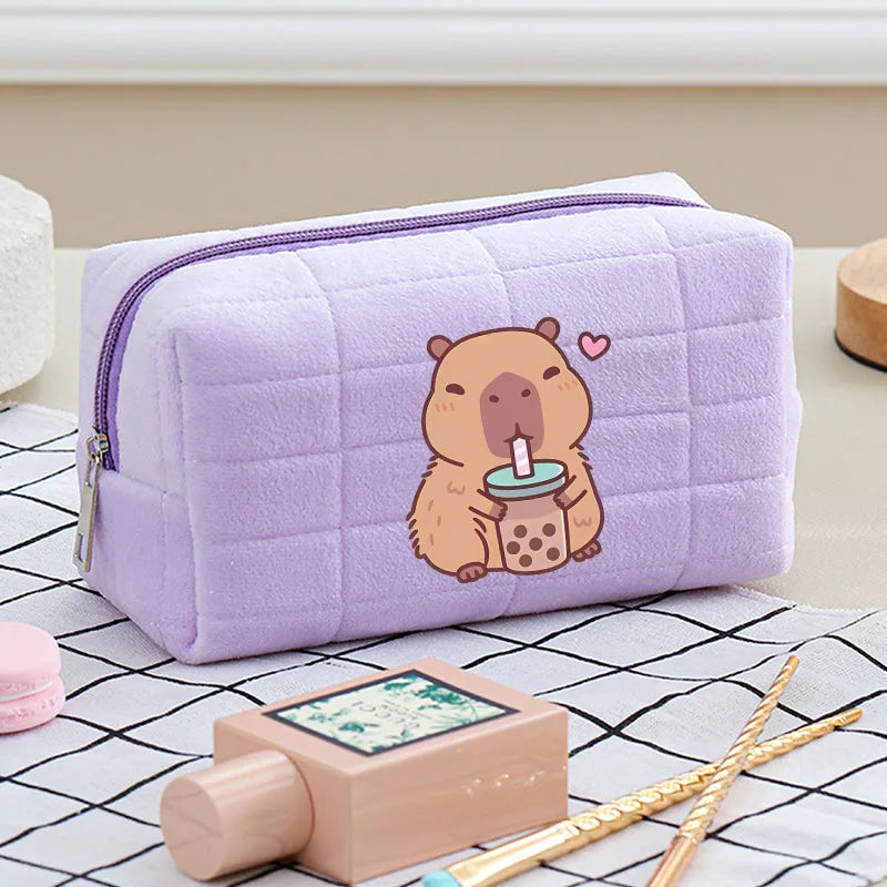 Cute Capybara 1pc pink blue Pillow Design Cosmetic Bag Pencil Case Pen Pouch Large-capacity Student Storage Pencil Case gift