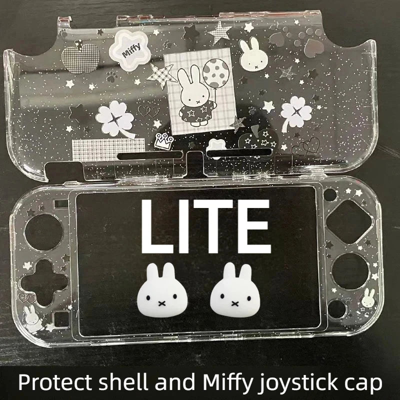 New In Stock Miffy Co-Branded Nintendo Switch OLED NS NS2 LITE Protective Case Glitter Handle Cover Transparent Black White Gift