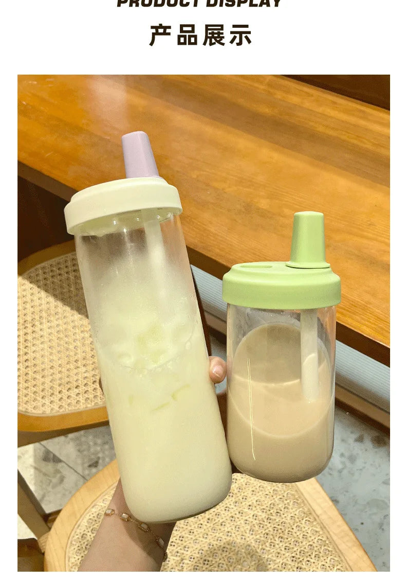 500/800ML Large-capacity Straw Cup, Food-grade Transparent PP Material,Portable Ins Style Water Cup, Juice Milk Tea Cup
