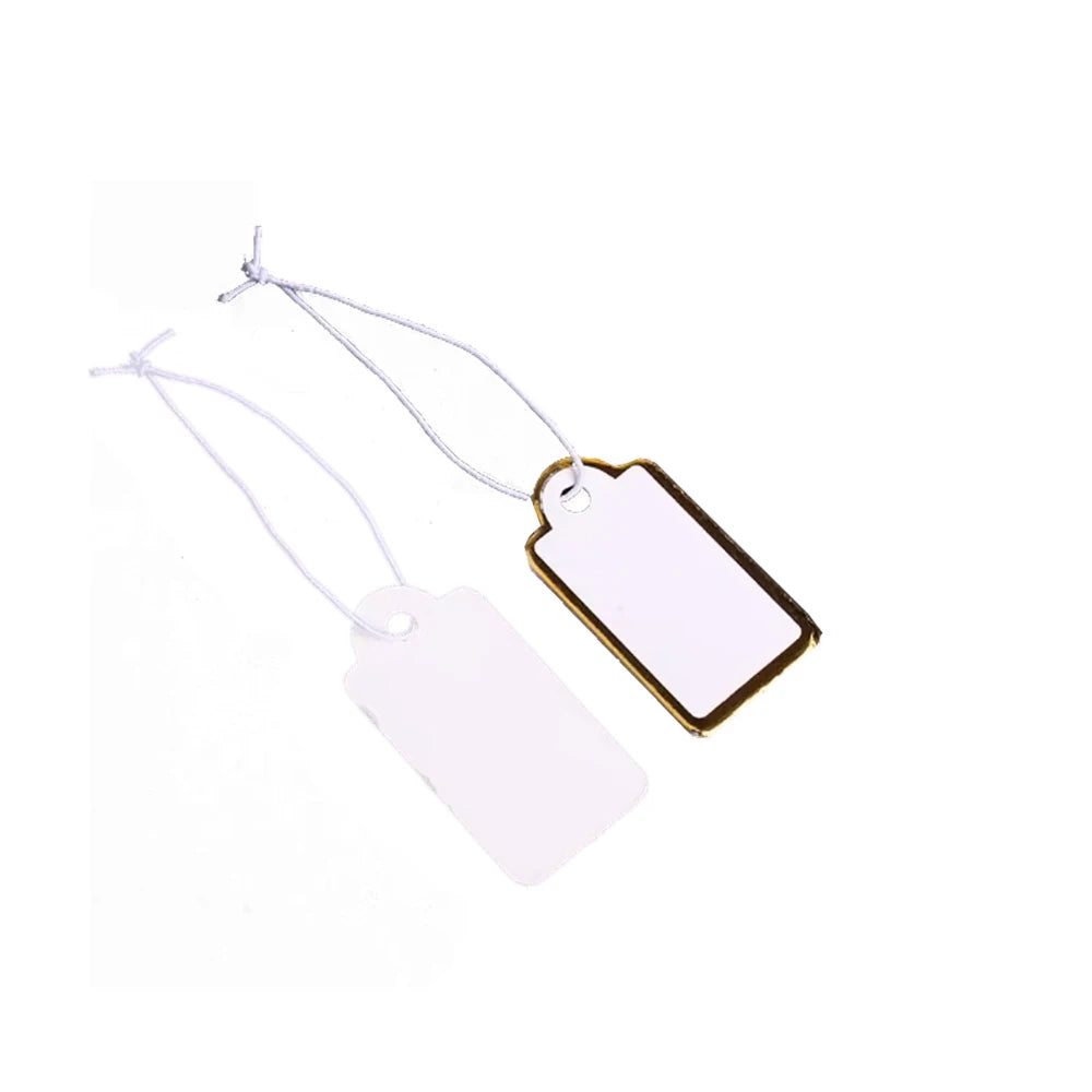 1000pcs Jewelry Strung Pricing Price Tags String Silver Merchandise Cloth Label Blank Tag White Card Paper Elastic Lanyard