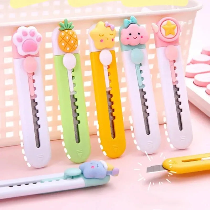 3/5Pcs Cartoon Cat Cat Claw Clouds Mini Letter Opener Plastic Utility Knife Stationery for School Office Home
