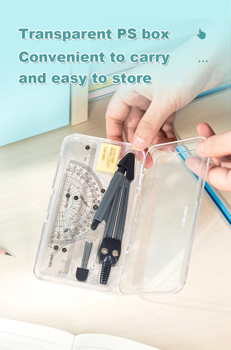 Deli Compass Set Mathematical Drawing Set Tool Professional Multifunctional Ruler School Supplies 7pcs/Set Drafting Set