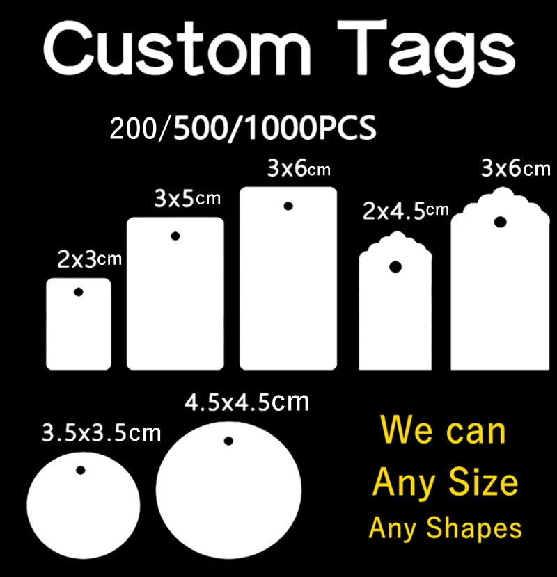 500PCS Custom Logo Any Size Shapes Clothing Hang Tags Paper Labels Brand Business Handmade Merchandise Hang Personalize