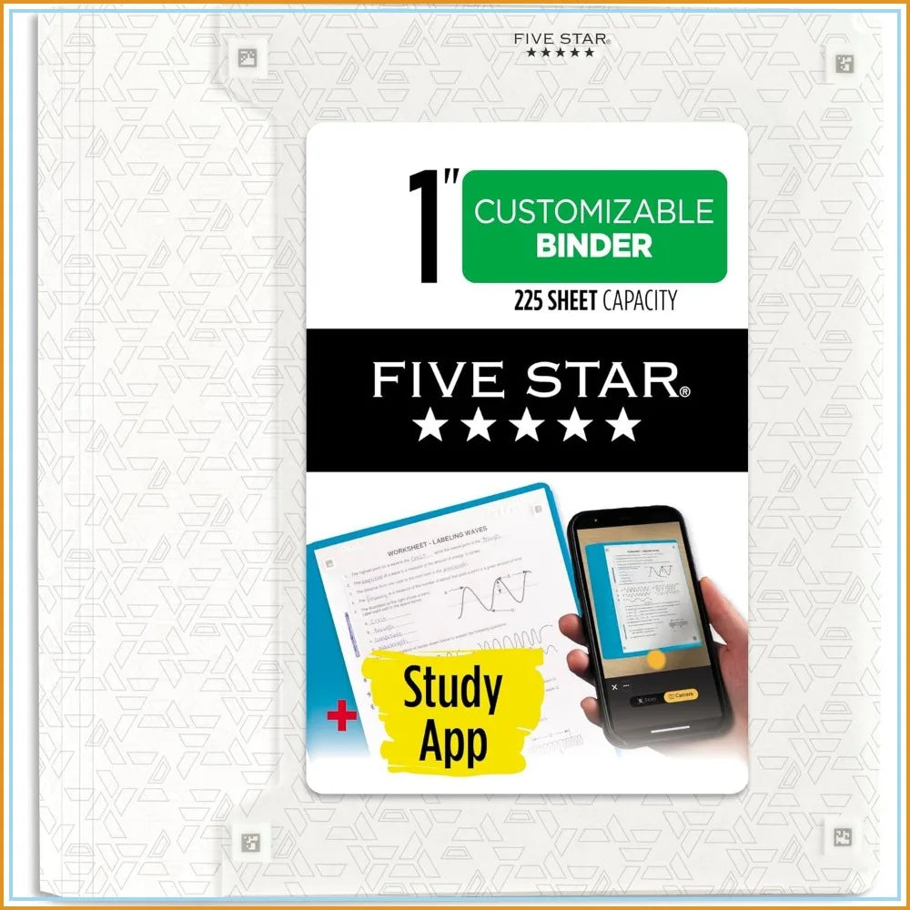 3-Ring Binder With Study App, 1 Inch D-Ring, Clear View Cover, 225 Sheet Capacity, White