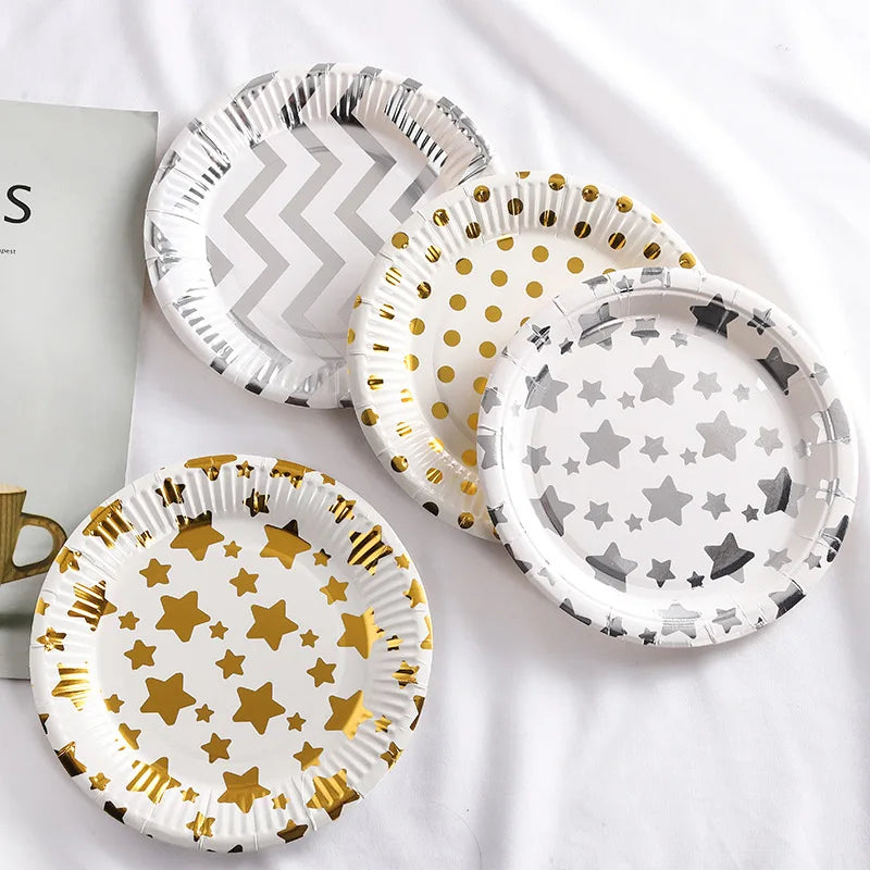 Pink Blue Stripe Dot Disposable Tableware Sets Paper Cups Plate Straws Fork Disposable Sets Wedding Birthday Party Decorations