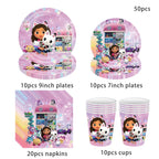 50-1pcs Gabby Dollhouse Birthday Party Plates Cups Napkins Cat Girls Disposable Tableware Kids Happy Birthday Decor Supplies