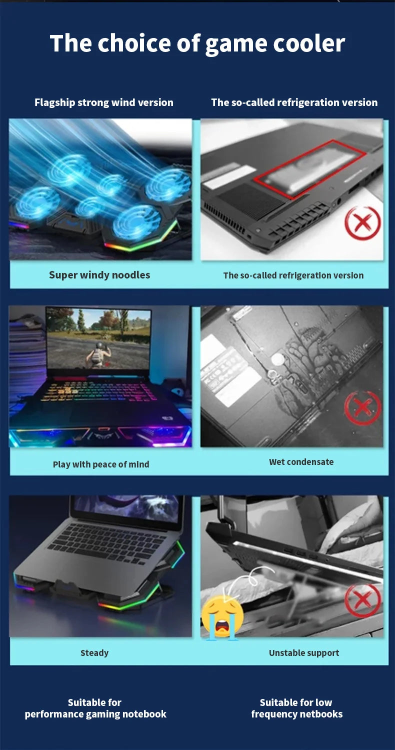 Jomaa RGB Gaming Laptop Stand Air Cooler Notebook Stand Holder with 6 fans Cooling Fan Base Suit for 12-17 inch Laptop