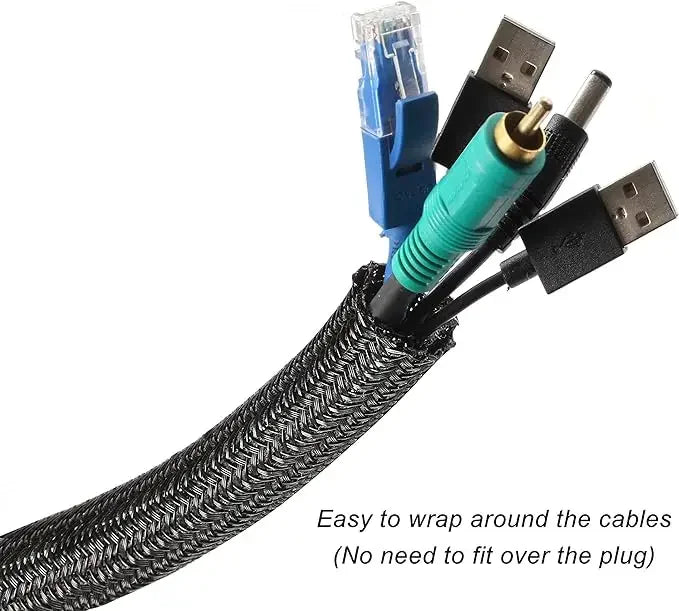 1m 3m 5m Braided Cable Sleeve Pet Nylon Wrapping Case Cover for Desk PC TV Wire Protector Cable Management Wrap
